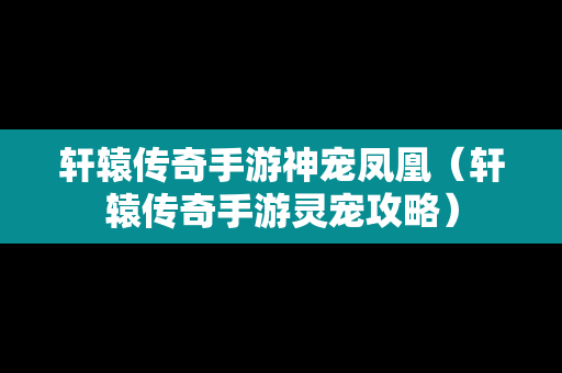 轩辕传奇手游神宠凤凰（轩辕传奇手游灵宠攻略）