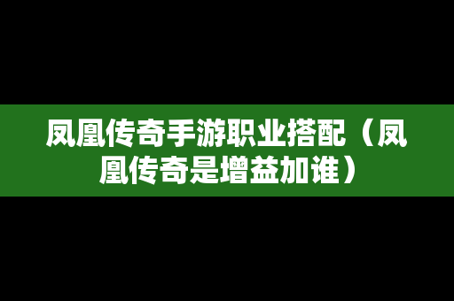 凤凰传奇手游职业搭配（凤凰传奇是增益加谁）