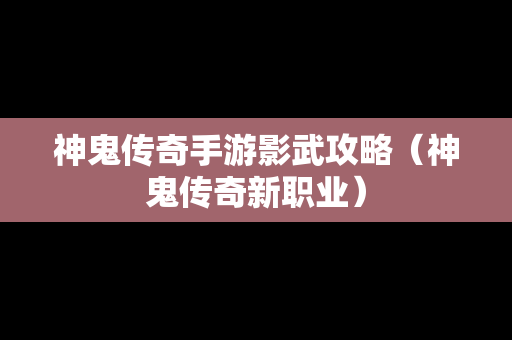 神鬼传奇手游影武攻略（神鬼传奇新职业）