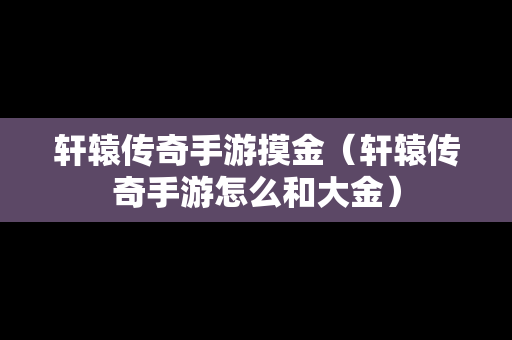 轩辕传奇手游摸金（轩辕传奇手游怎么和大金）