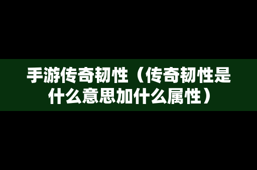 手游传奇韧性（传奇韧性是什么意思加什么属性）-第1张图片-传奇手游