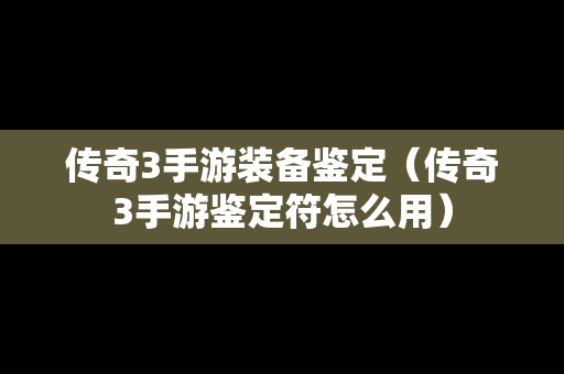 传奇3手游装备鉴定（传奇3手游鉴定符怎么用）-第1张图片-传奇手游