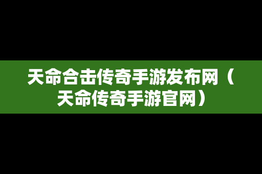 天命合击传奇手游发布网（天命传奇手游官网）