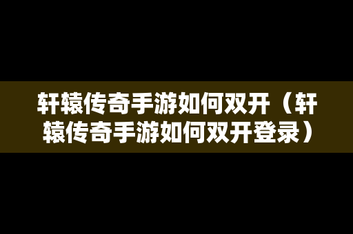 轩辕传奇手游如何双开（轩辕传奇手游如何双开登录）