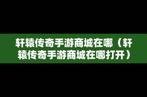 轩辕传奇手游商城在哪（轩辕传奇手游商城在哪打开）