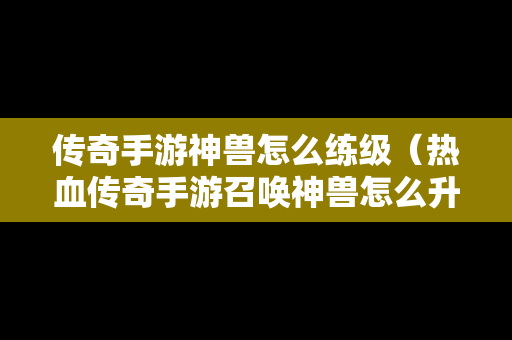 传奇手游神兽怎么练级（热血传奇手游召唤神兽怎么升级）