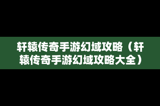 轩辕传奇手游幻域攻略（轩辕传奇手游幻域攻略大全）