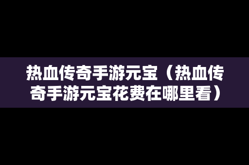 热血传奇手游元宝（热血传奇手游元宝花费在哪里看）