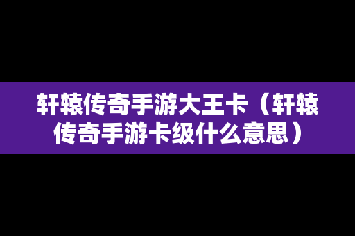 轩辕传奇手游大王卡（轩辕传奇手游卡级什么意思）