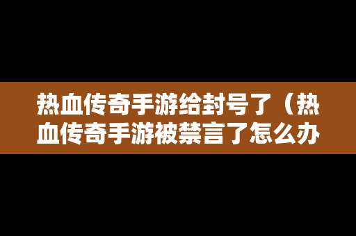 热血传奇手游给封号了（热血传奇手游被禁言了怎么办）