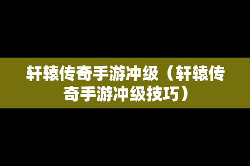 轩辕传奇手游冲级（轩辕传奇手游冲级技巧）