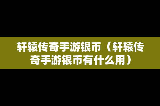 轩辕传奇手游银币（轩辕传奇手游银币有什么用）