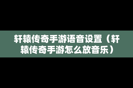 轩辕传奇手游语音设置（轩辕传奇手游怎么放音乐）