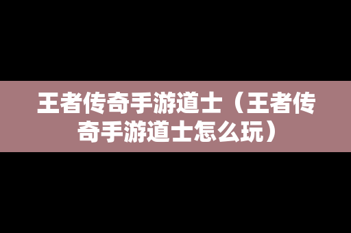 王者传奇手游道士（王者传奇手游道士怎么玩）